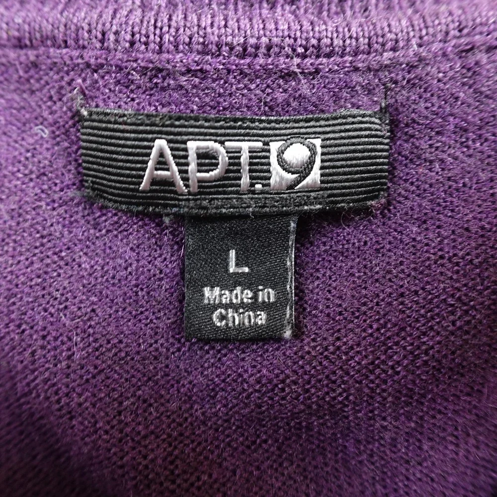 APT 9 Sweater Mens Large Purple Merino Wool Blend V Neck‎ Long Sleeve Pullover